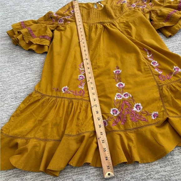 Free People Pavlo Floral Embroidered Babydoll Dress SIze Small Tiered Ruffle - Picture 11 of 15